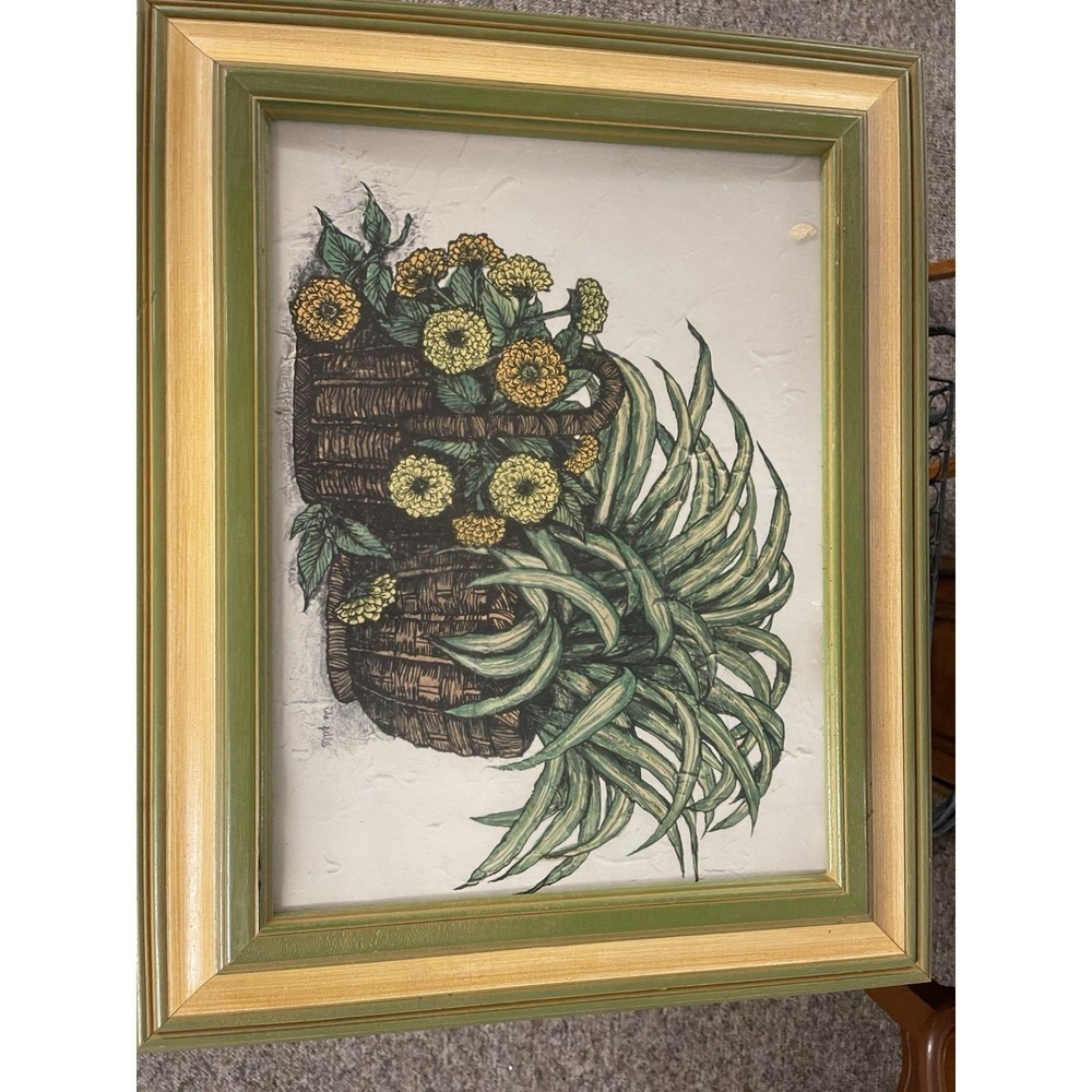 Vintage IDA PELLEI Fern n Flower Basket Picture Shabby Chic Design Stunning Rare